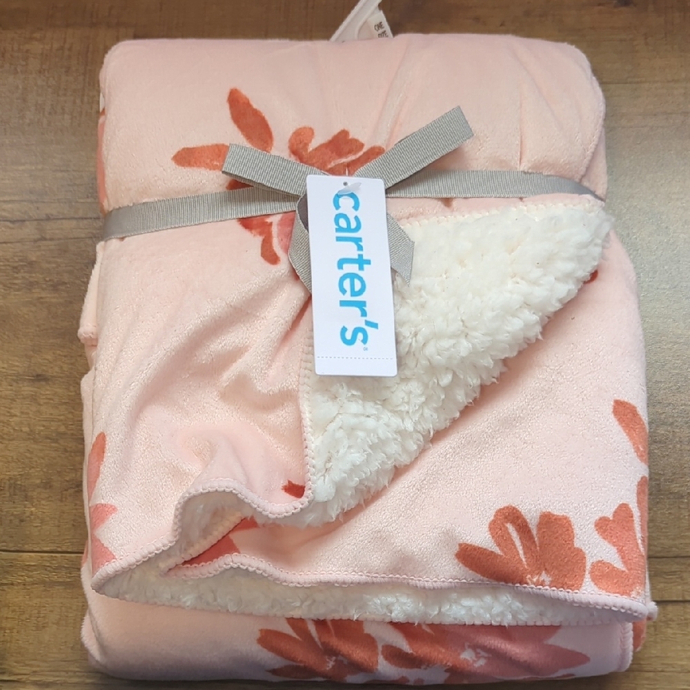 CARTER'S SoftPlush Pink Floral Baby Blanket 30 x 40 NWT